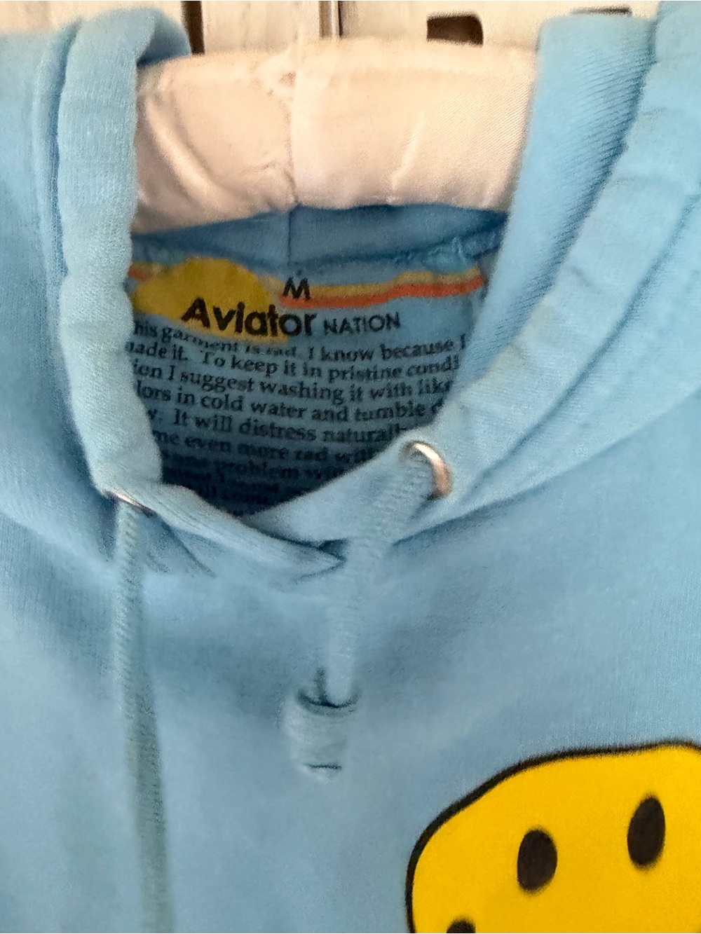 Aviator Nation Light Blue Cropped Hoodie with Yellow Smiley Size M - Picture 3 of 3